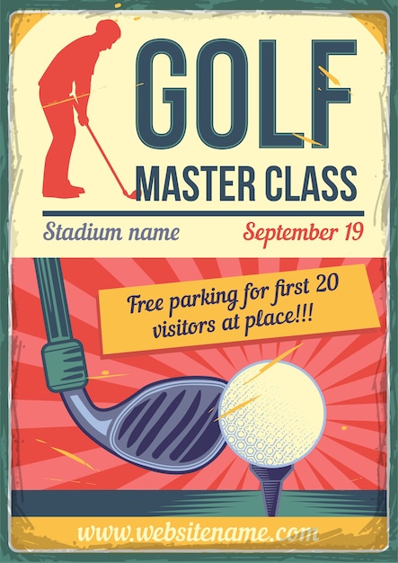 Free Vector advertising poster design with illustration of a golf club