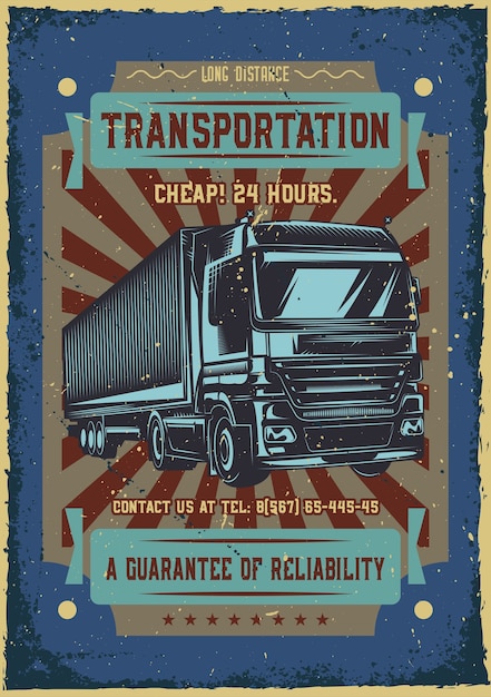 Free Vector advertising poster design with illustration of a lorry