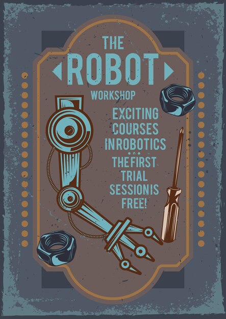 Advertising poster with illustration of a robot's hand and a screwdriver.