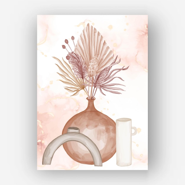 Free Vector aesthetic boho flower vase watercolor wallpaper