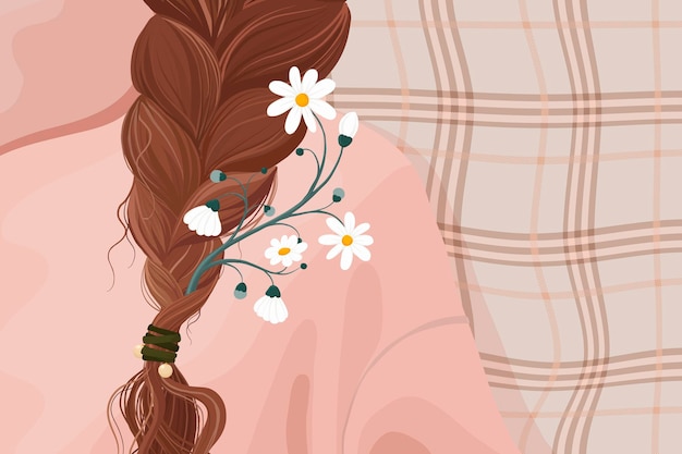 Free Vector aesthetic floral background, feminine braids hairstyle vector