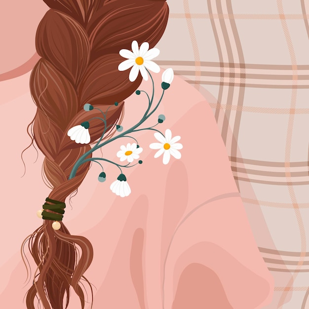 Free Vector aesthetic floral background, feminine braids hairstyle vector