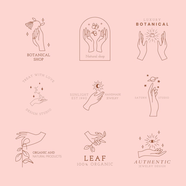 Aesthetic hand logo template, editable pink design set vector