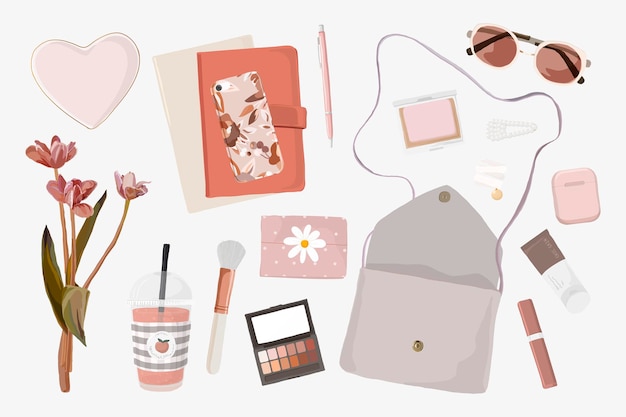 Free Vector aesthetic influencer lifestyle sticker, feminine illustration vector collection