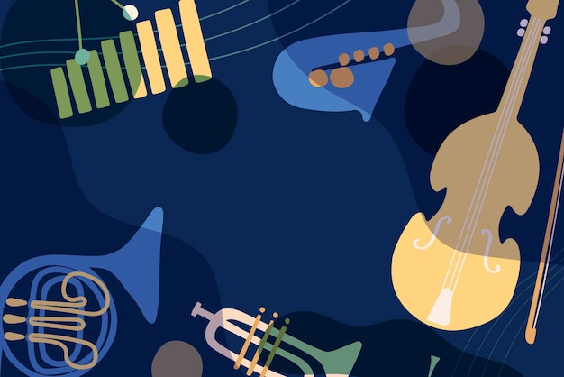 Free Vector aesthetic jazz background, musical instrument frame in blue vector