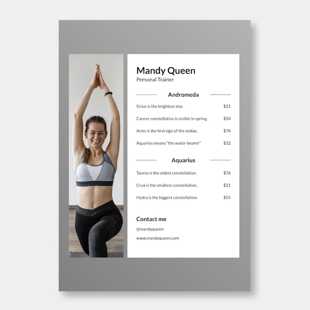 Free Vector aesthetic mandy queen personal trainer price list