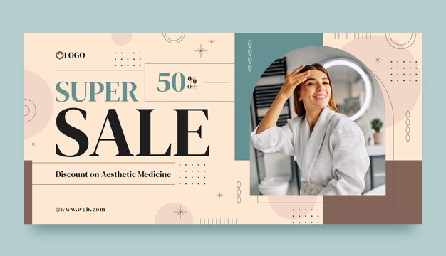 Aesthetic medicine and treatment horizontal sale banner template