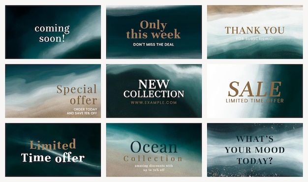 Free vector aesthetic ocean sale templates vector social media banners set