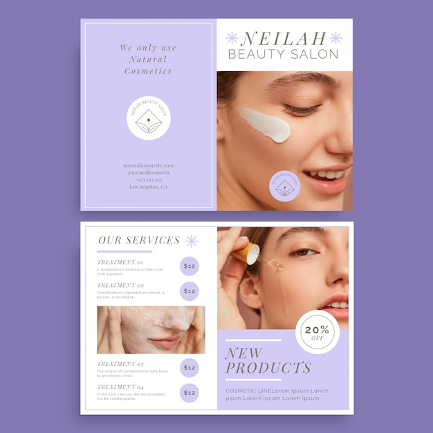 Free Vector aesthetic pastel neliah beauty salon brochure