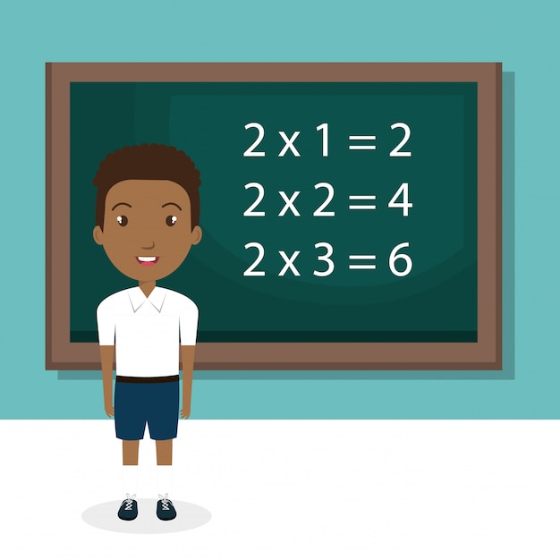 african boy with chalkboard classroom character