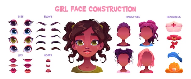 Free Vector african girl face construction set