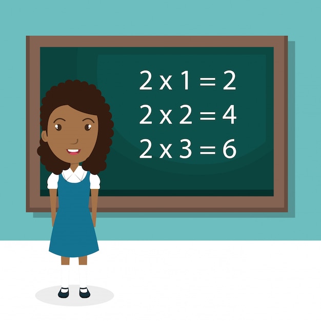 african girl with chalkboard classroom character