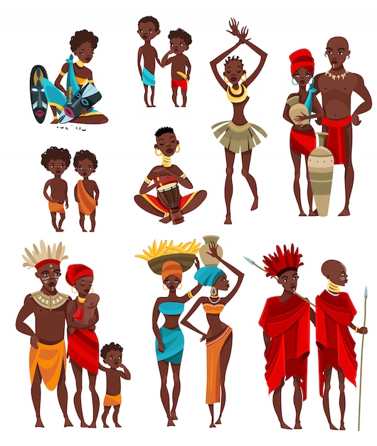 Free Vector african  people clothing flat icons collection 