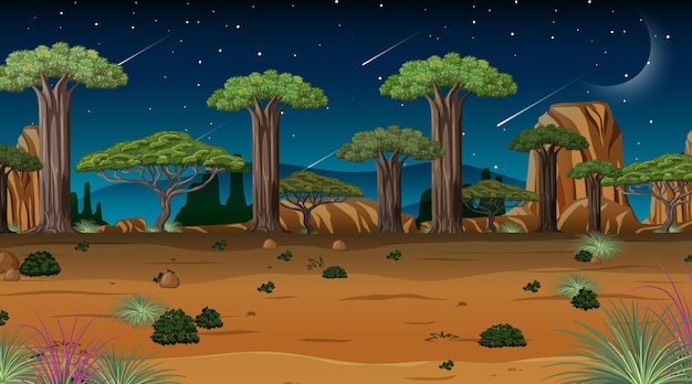 Free Vector african savanna forest landscape scene at night