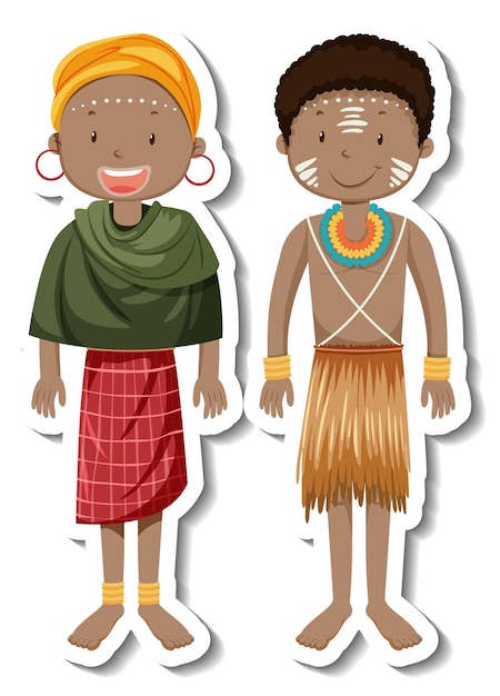 Free Vector african tribal couple cartoon character sticker