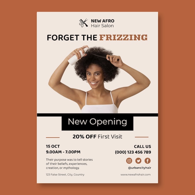 Afro hair salon poster template