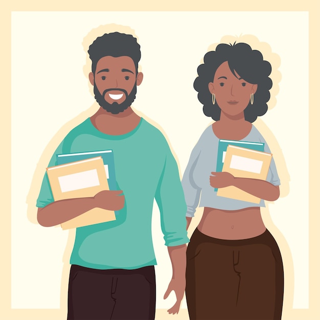 Free Vector afro young students couple characters