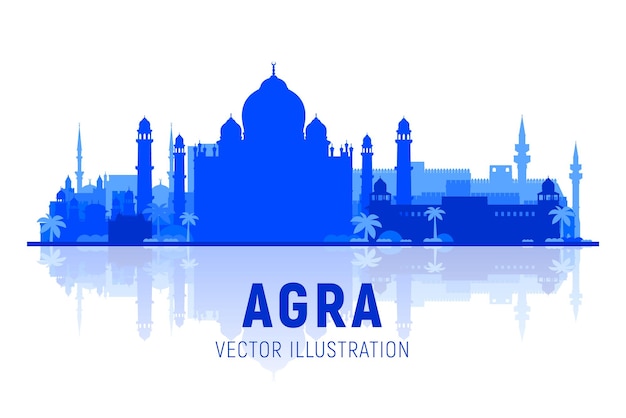 Agra India skyline silhouette with panorama at white background Vector Illustration Business travel and tourism concept with modern buildings Image for banner or website