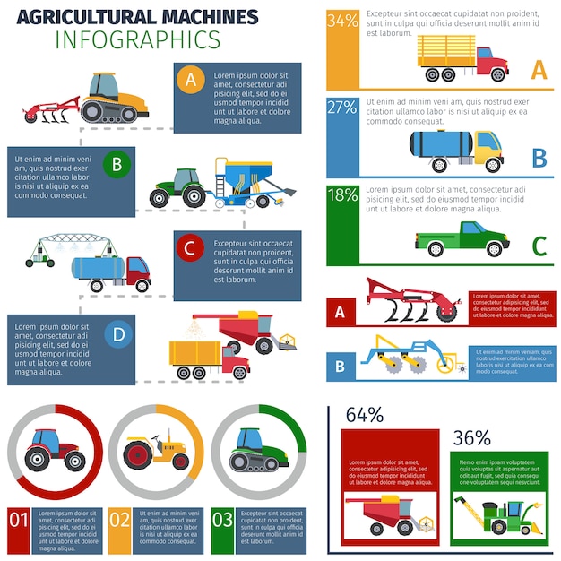 Free Vector agricultural machines infographic set 