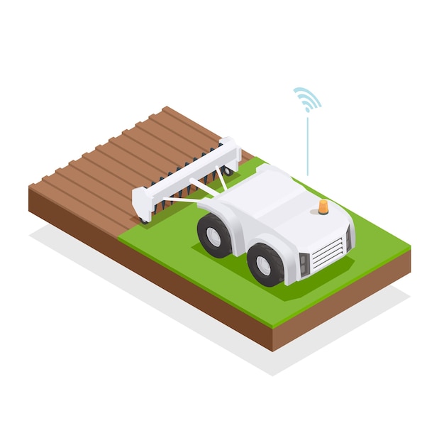 Free vector agriculture automation and smart farming composition with auto plow isometric vector illustration