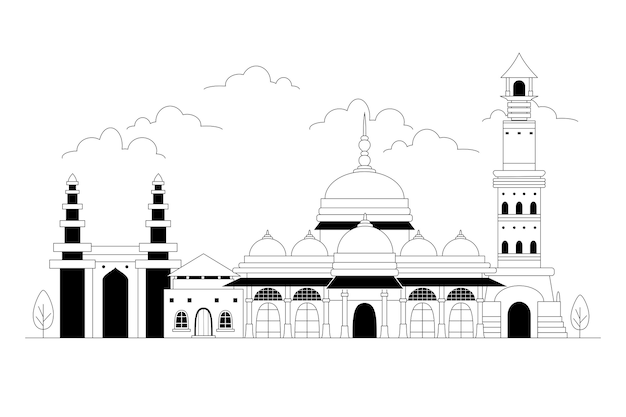 Free vector ahmedabad skyline in linear style