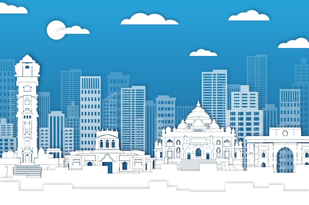 Ahmedabad skyline in paper style