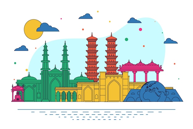 Free Vector ahmedabad skyline with bright colors