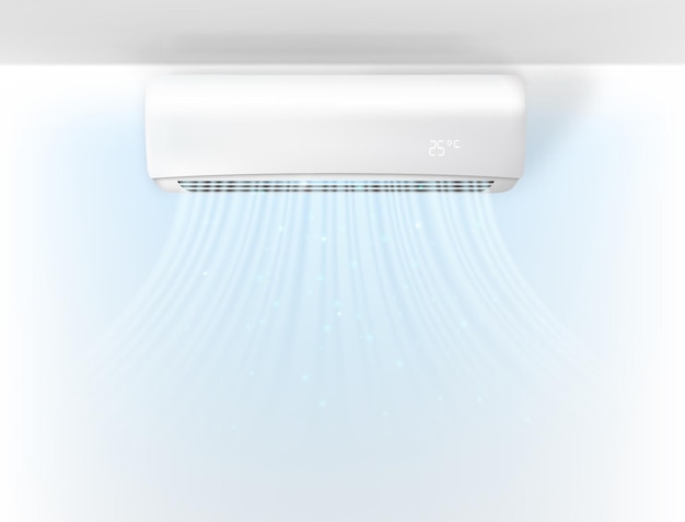 Free Vector air conditioner with flows of cold air on wall realistic vector illustration