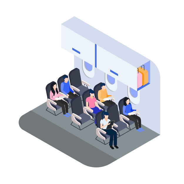 Free Vector air plane boarding passengers isometric view