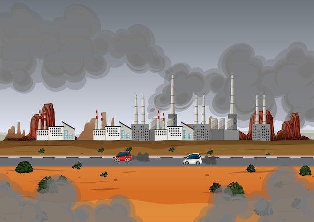 Free Vector air pollution with factory and cars