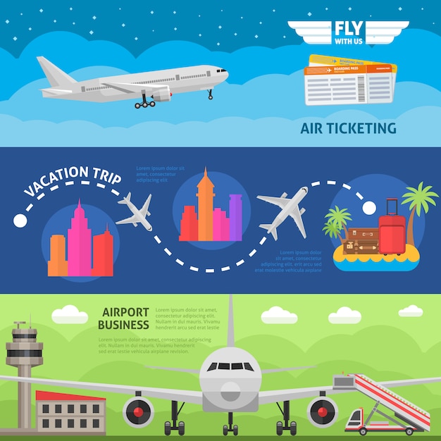 Free Vector air travel horizontal banners set