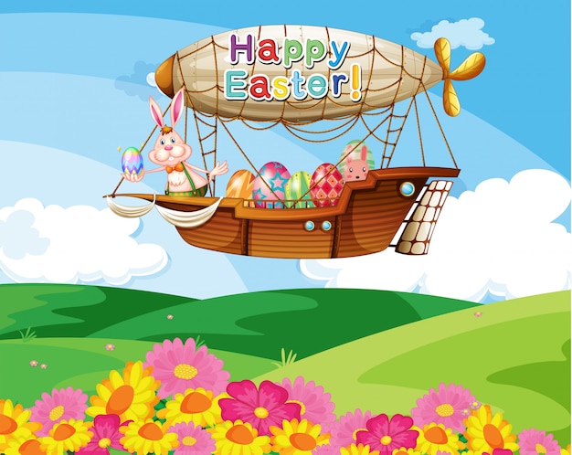 An aircraft with a Happy Easter greeting carrying the colorful eggs