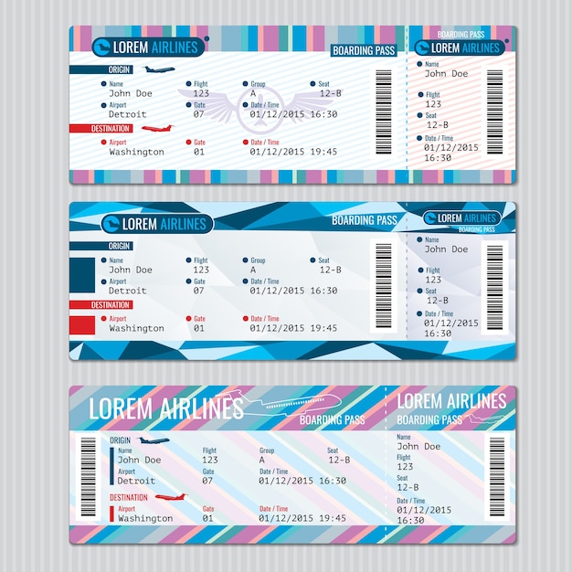 Free Vector airline boarding pass tickets vector template. card passenger, trip aeroplane illustration