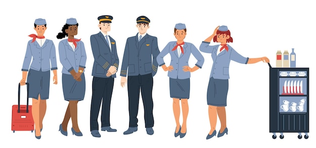 Free vector airplane crew pilot assistant and stewardess team