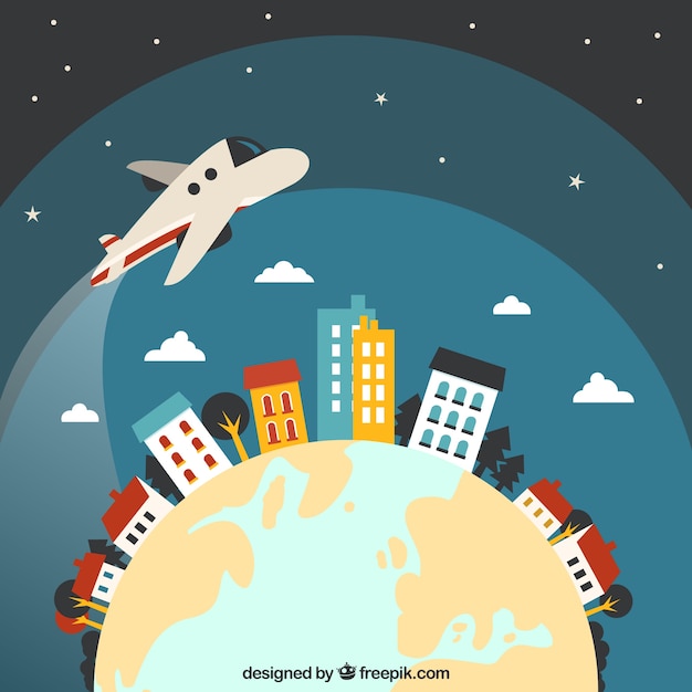 Free Vector airplane flying around the world