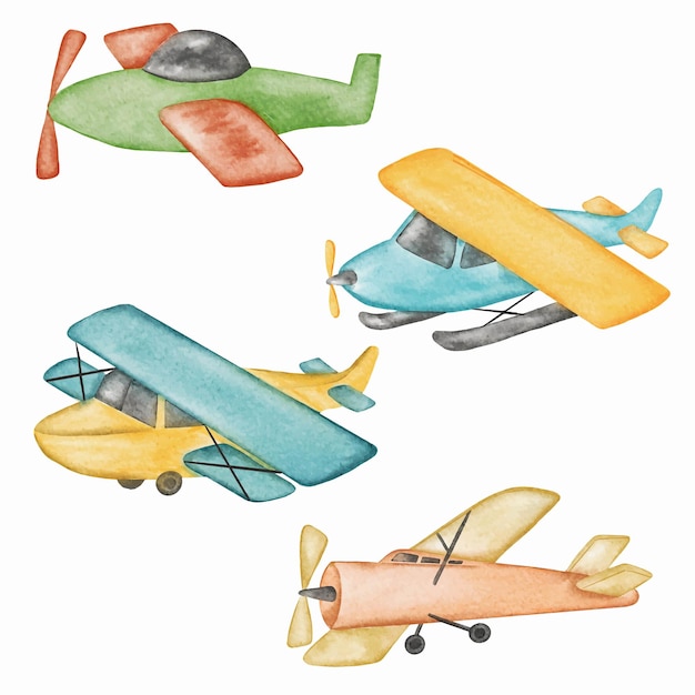 Free Vector airplane nursery illustrations hand painted watercolor styles watercolor plane collection set