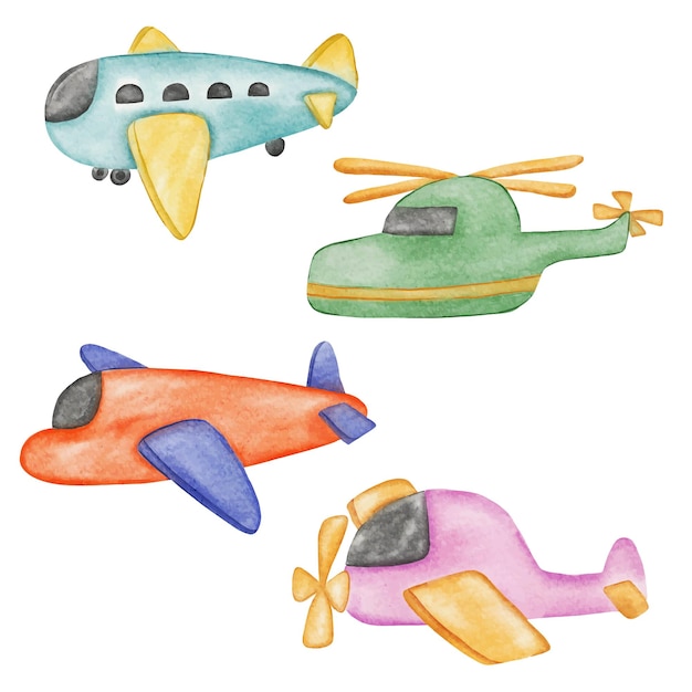 Free Vector airplane nursery illustrations hand painted watercolor styles watercolor plane collection set