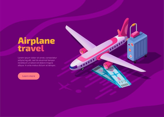 Airplane travel isometric landing page