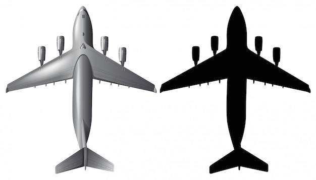 Free Vector airplane with silhouette on white background