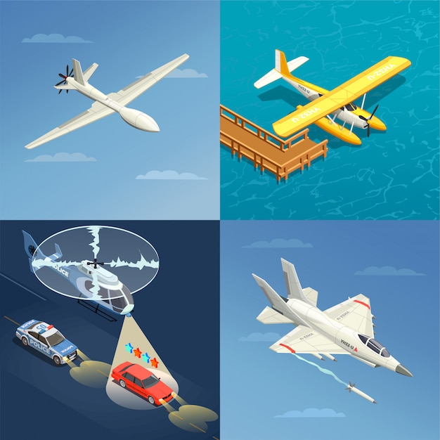 Airplanes helicopters for military and civil use illustration