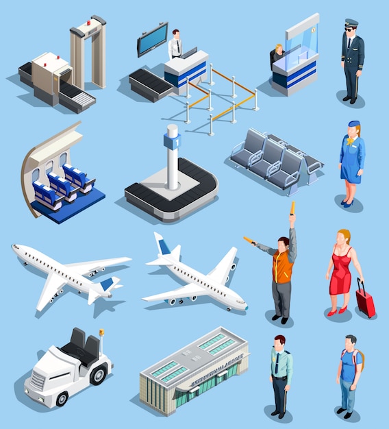 Airport Isometric Elements Set