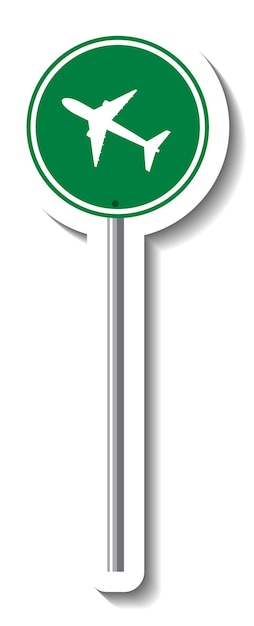 Free Vector airport road sign with pole on white background