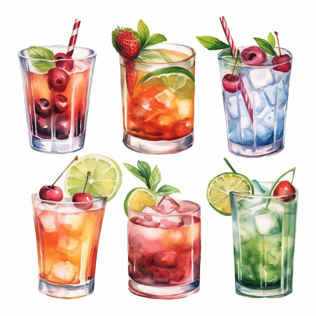 Alcohol cocktail collection Watercolor illustration Drinks clipart