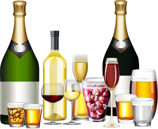 Free Vector alcoholic drinks set on white background