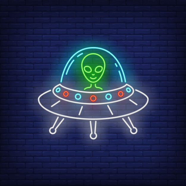 Alien in flying saucer neon sign