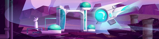 Free Vector alien purple planet with astronaut base