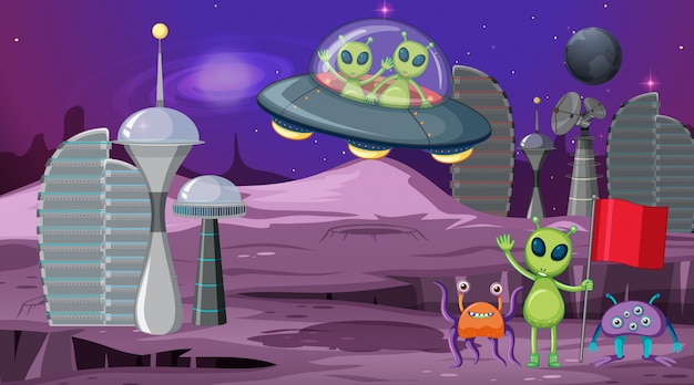 Free Vector alien in space scene