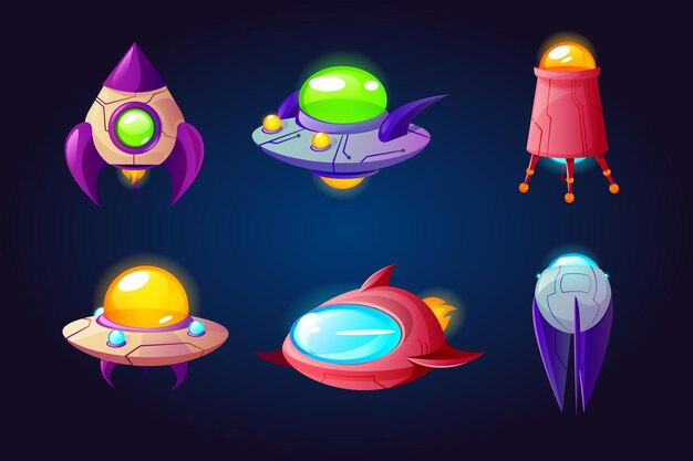 Alien space ships cartoon set