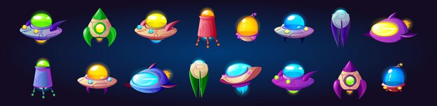 Alien spaceship ufo game icons vector set