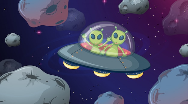 Alien in UFO space scene